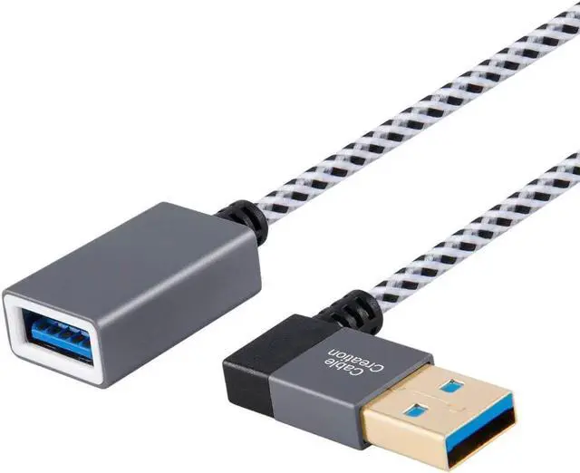 Main image of Short USB 3.0 Extension Cable, Right Angle USB 3.0 Male to Female Extender Cord, Compatible Flash Drives, Keyboard, Scanners, Keyboard, Playstation, 1 FT, Space Grey, Aluminum Case