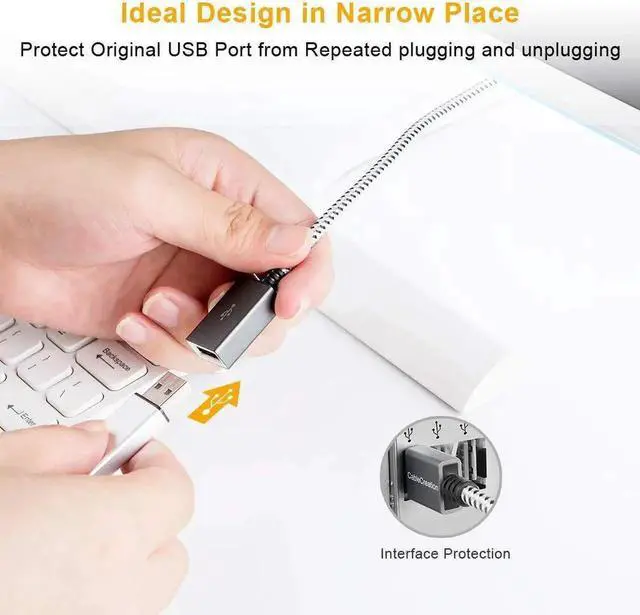 Alt view image 5 of 5 - Short USB 3.0 Extension Cable, Right Angle USB 3.0 Male to Female Extender Cord, Compatible Flash Drives, Keyboard, Scanners, Keyboard, Playstation, 1 FT, Space Grey, Aluminum Case
