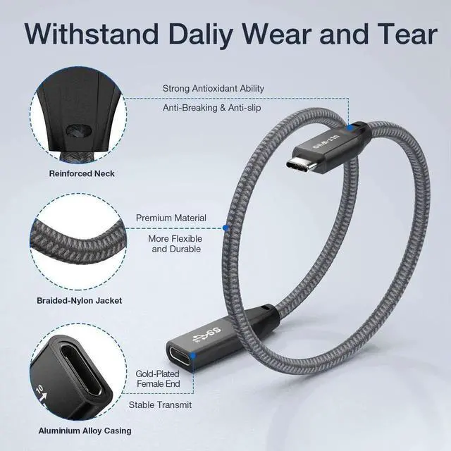 Alt view image 2 of 6 - USB C Extension Cable 6.6Ft, USB 3.2(10gbps) Type C Male to Female Extender Cord Fast Charging & Sync for Nintendo Switch, M1 MacBook Pro Air, Dell XPS, Magsafe Charger iPhone 12 and More