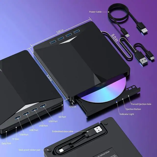 Alt view image 6 of 7 - External DVD CD Drive , 7 -in-1 USB 3.0 Type-C Portable CD/DVD ROM +/-RW Drive/DVD Player Rewriter Burner with 4 USB3.0 Ports and TF SD Card Slots Compatible with Laptop Desktop PC Windows Apple Mac