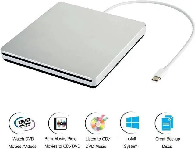 Main image of External USB C Superdrive Ultra Slim USB3.0 CD DVD Drive Burner External CD/DVD +/-RW Writer Reader Player with High Speed Data for MacBook Pro Air/Laptop/Windows/Mac OSX - XD055, Silver