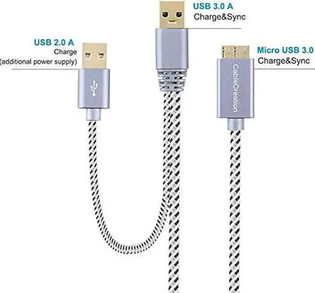 Alt view image 3 of 7 - External Hard Drive Cord, USB 3.0 to Micro USB Y Cable with USB 2.0 Charge Cord, Compatible Samsung Note 3, External Hard Drive, HD Camera