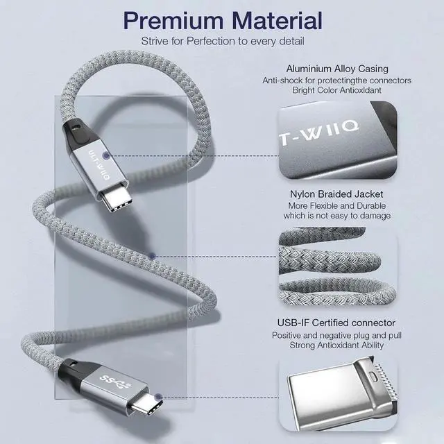 Alt view image 2 of 7 - USB C to USB C 3.2 Cable 6.6FT, 100W & 20Gbps USB 3.2 Gen 2X2 Cable, 4K@60Hz Video Cord with E-Marker for Thunderbolt 3/4, Oculus Quest, iMac, MacBook, Dell XPS, iPad Pro, Galaxy S21, Switch etc