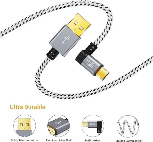 Alt view image 3 of 6 - [2-Pack 10 Feet Right Angle Micro USB 2.0 Braided Cable, 90 Degree Vertical Right USB 2.0 A Male to Micro USB Male with Aluminium Case,3 Meters, Space Gray