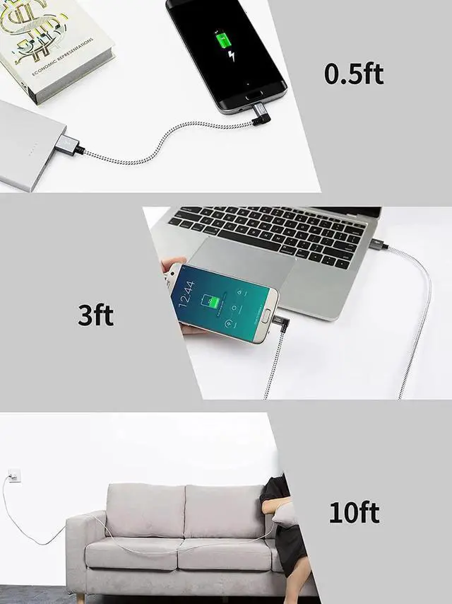 Alt view image 4 of 6 - [2-Pack 10 Feet Right Angle Micro USB 2.0 Braided Cable, 90 Degree Vertical Right USB 2.0 A Male to Micro USB Male with Aluminium Case,3 Meters, Space Gray