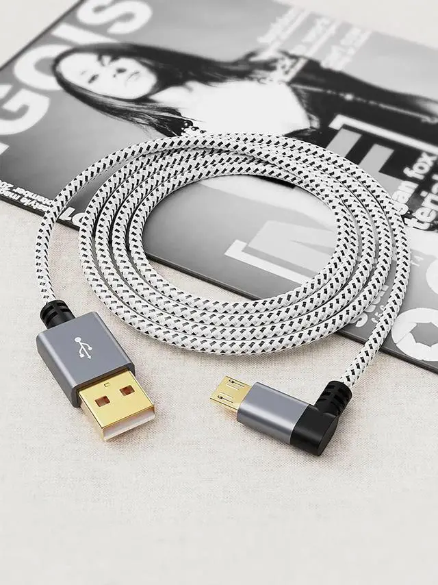 Alt view image 5 of 6 - [2-Pack 10 Feet Right Angle Micro USB 2.0 Braided Cable, 90 Degree Vertical Right USB 2.0 A Male to Micro USB Male with Aluminium Case,3 Meters, Space Gray