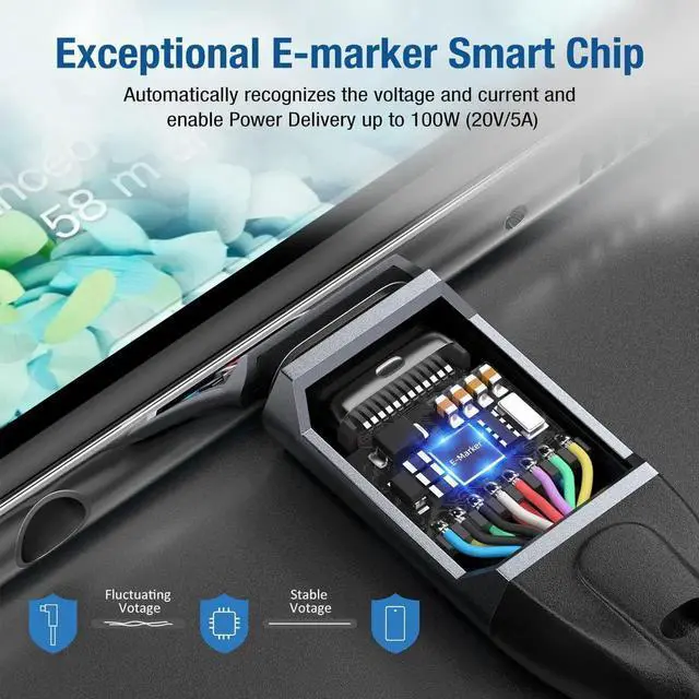 Alt view image 6 of 7 - USB C to USB C 3.2 Gen2x2 Cable 100W, 20Gbps Right Angle 4K@60Hz Video Cord, Super Soft 90 Degree Type-C Data Cable with E-Marker for Thunderbolt 3/4, MacBook, iPad Pro, Oculus Quest, Switch (9.9FT)