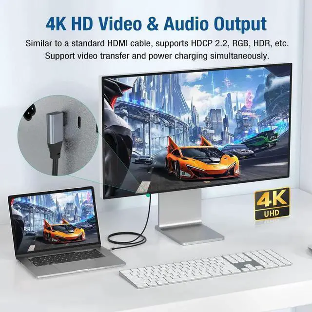 Alt view image 5 of 7 - USB C to USB C 3.2 Gen2x2 Cable 100W, 20Gbps Right Angle 4K@60Hz Video Cord, Super Soft 90 Degree Type-C Data Cable with E-Marker for Thunderbolt 3/4, MacBook, iPad Pro, Oculus Quest, Switch (9.9FT)