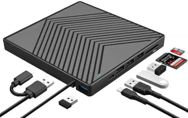 Main image of External CD DVD Drive, Ultra Slim CD Burner USB 3.0 with 4 USB Ports and 2 TF/SD Card Slots, Optical Disk Drive Laptop Mac MacBook Pro/Air, Windows 11/10/8/7, Linux PC