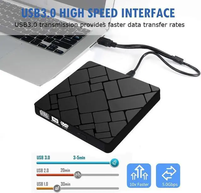 Alt view image 2 of 7 - External DVD Drive USB 3.0 Type-C CD DVD +/-RW Optical Drive USB C Burner Slim CD/DVD ROM Rewriter Writer Reader Portable for Laptop Desktop MacBook Mac OS Windows 10/8/7/XP
