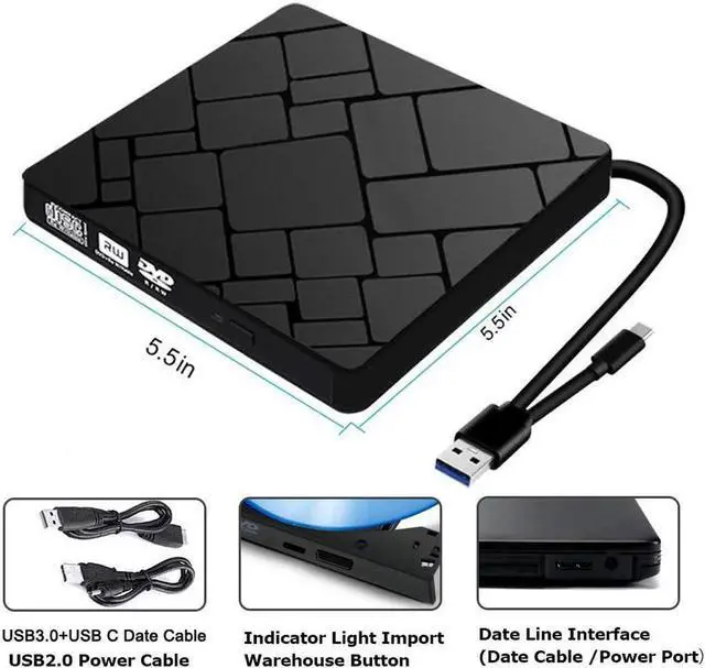 Alt view image 6 of 7 - External DVD Drive USB 3.0 Type-C CD DVD +/-RW Optical Drive USB C Burner Slim CD/DVD ROM Rewriter Writer Reader Portable for Laptop Desktop MacBook Mac OS Windows 10/8/7/XP