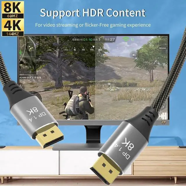 Alt view image 4 of 7 - 8K Displayport 1.4 Cable 6.6ft, 8K@120Hz 4K@240Hz, 32.4Gbps DP to DP Cable, Braided Display Port Cord HDCP 2.2, DSC1.2, 3D, eARC, Connecting Computer, HDTVs, Monitors, Graphics, PC