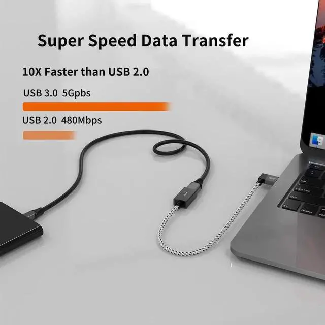 Alt view image 6 of 6 - 1 FT USB 3.0 Extension Cable, Left Angle USB 3.0 Male to Female Extender Cord, 90 Degree USB 3.0 Adapter, for Oculus VR, Playstation, Xbox, Keyboard, Space Gray Aluminum