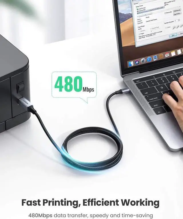 Alt view image 3 of 7 - USB C to USB B 2.0 Printer Cable Braided Printer Scanner Cord Compatible with Epson, MacBook Pro, HP, Canon, Brother, Samsung Printers and More 3FT