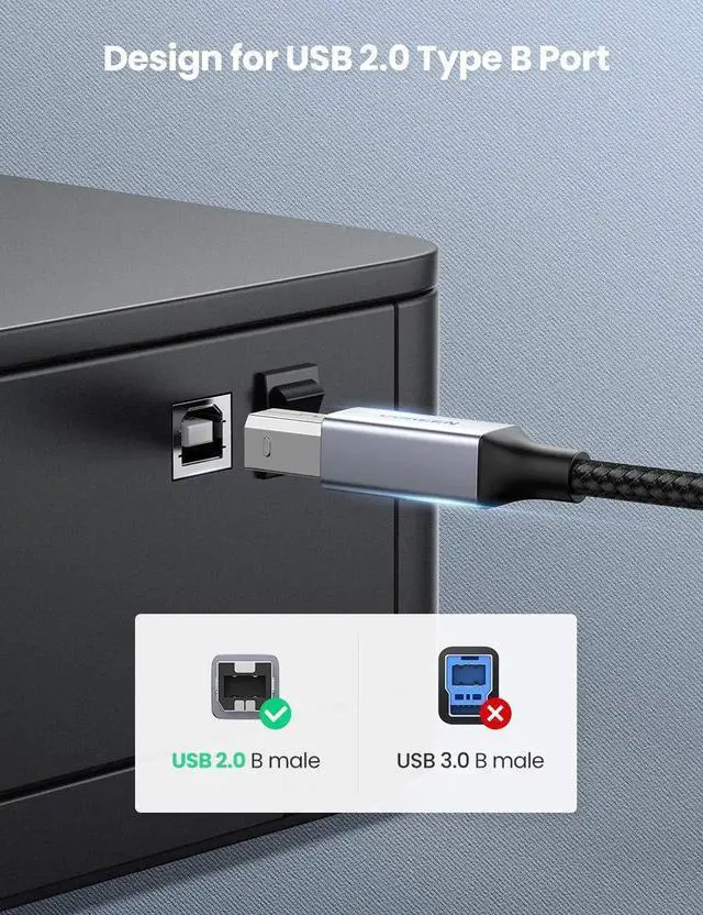 Alt view image 6 of 7 - USB C to USB B 2.0 Printer Cable Braided Printer Scanner Cord Compatible with Epson, MacBook Pro, HP, Canon, Brother, Samsung Printers and More 3FT