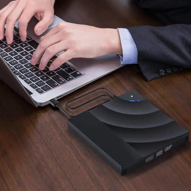 Alt view image 2 of 7 - CD/DVD External Drive with USB3.0 and Type-C Interface, CD-ROM/DVD-RM Reader and Writer with Touch Sensitive Button, Streamlined Construction, Compatible for Windows and Mac OS (Black)