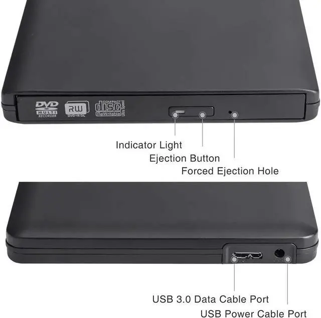 Alt view image 3 of 7 - Aluminum External DVD Drive USB 3.0 USB C CD Burner CD/DVD +/-RW Optical Drive,Slim Portable DVD CD ROM Rewriter Writer Duplicator for Laptop Desktop PC Windows 10/8/7 MacBook Black