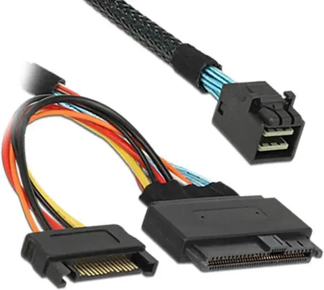 Alt view image 2 of 7 - Internal 12G Mini SAS HD to U.2 / SFF-8643 to SFF-8639 Cable 0.5m with 15Pin SATA Power for U.2 SSD