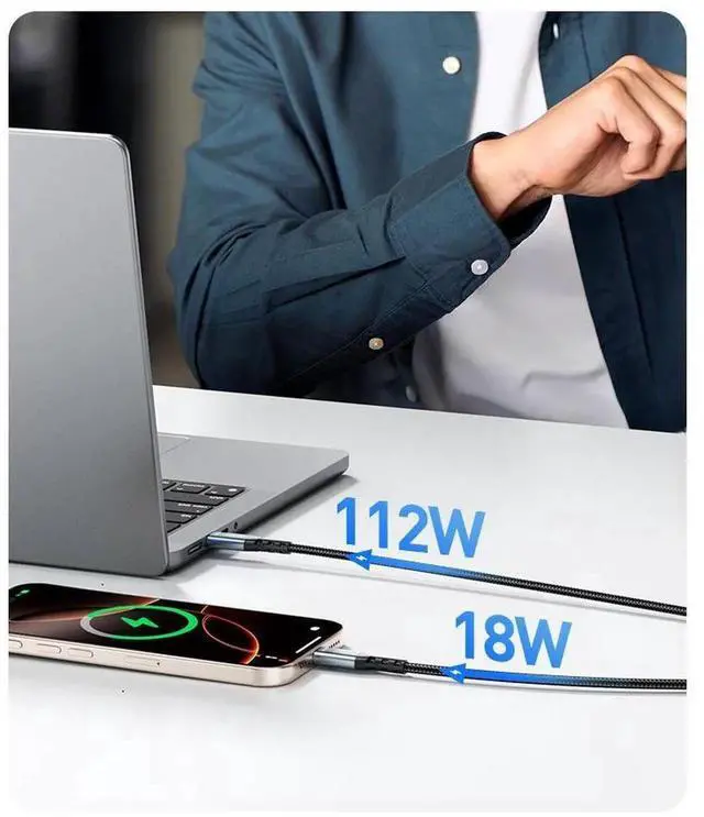 Alt view image 2 of 7 - USB C Cable,4 ft 1.2M 2-in-1 USB C to USB C Cable 140W Max,Fast Charging for iPhone 16/16 Pro/16 Pro Max/16 Plus/15 Series,Galaxy S24,MacBook Air/Pro,Thinkpad,iPad,and More(USB 2.0,Braided,Black)