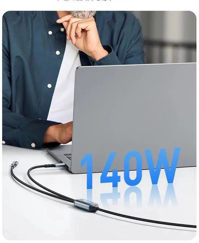 Alt view image 5 of 7 - USB C Cable,4 ft 1.2M 2-in-1 USB C to USB C Cable 140W Max,Fast Charging for iPhone 16/16 Pro/16 Pro Max/16 Plus/15 Series,Galaxy S24,MacBook Air/Pro,Thinkpad,iPad,and More(USB 2.0,Braided,Black)