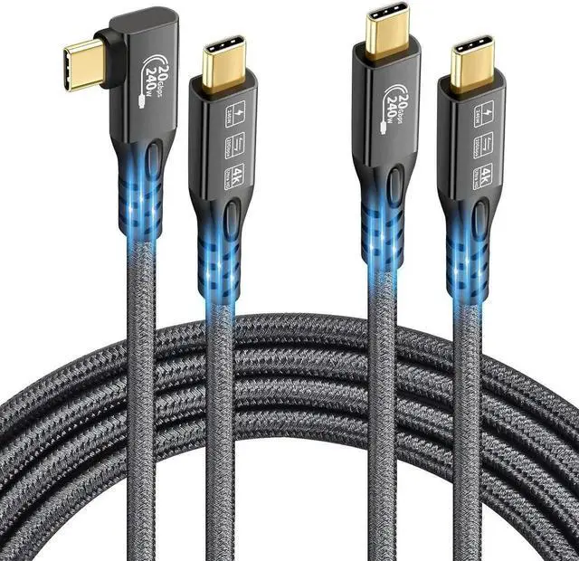 Main image of 2Pack 20Gbps/240W/USB C 3.2 Gen 2 Cable90 Degree Cable 3FT+ Straight Cable 3FT, 4K@60Hz Video and Audio Output Cord, 48V/5A USB C Male Cable, Suport Thunderbolt 3 for MacBook Pro,Monitor