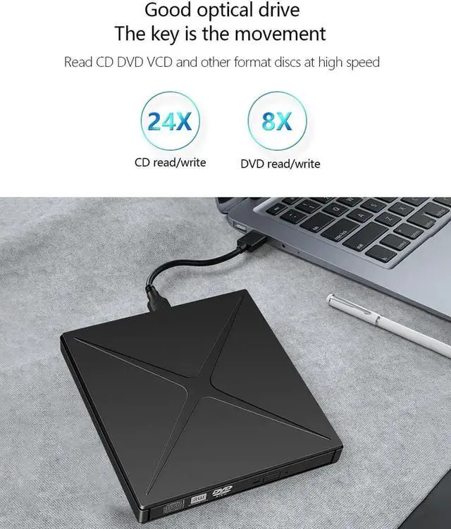 Alt view image 3 of 7 - External DVD Drive, USB 3.0 Portable CD/DVD+/-RW Drive/DVD Player for Laptop CD ROM Burner Support SD cards Reader Compatible with Laptop Desktop PC Windows Linux OS Apple Mac Black