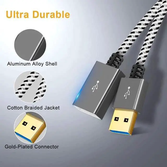 Alt view image 7 of 7 - 3.3 FT USB 3.0 Extension Cable, USB Male to Female Extender Cord, Compatible Oculus VR, Playstation, Xbox, Keyboard, Printer, Scanner, Space Gray Aluminum