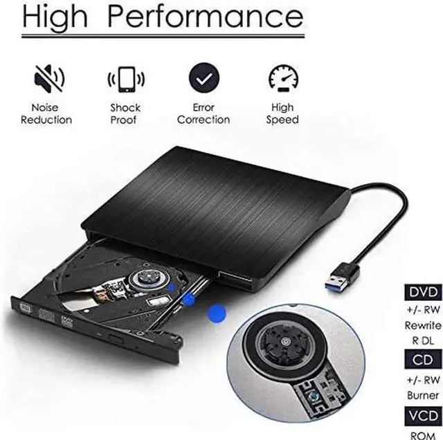 Alt view image 2 of 7 - External CD Drive, USB 3.0 Portable CD DVD +/-RW Drive with OTG type adapter DVD/CD ROM Rewriter Burner Writer Compatible with Laptop Desktop PC Windows Mac Pro MacBook-Black