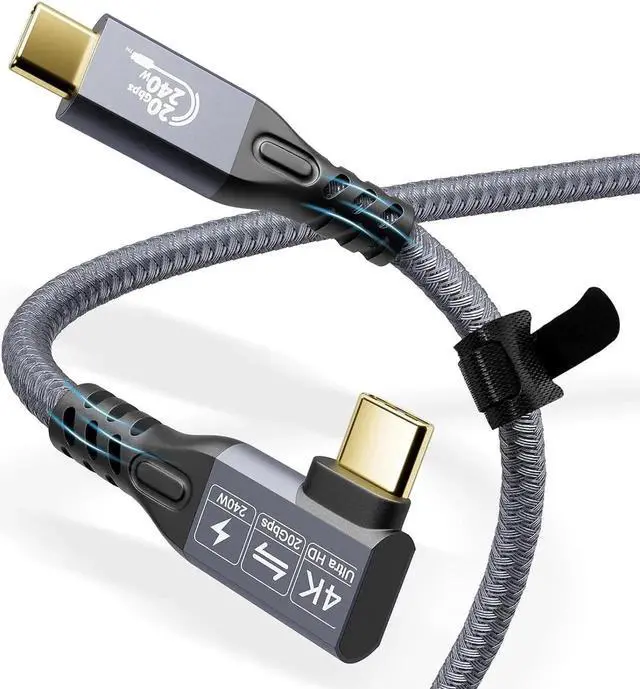 Main image of Thunderbolt 3 Cable 3ft, 240W Charging, 20Gbps Data Transfer, 4K USB C 3.2 Gen2×2 Monitor Cable Male to Male for MacBook Pro, Dell, Arzopa, Galaxy (USB 3.2 90'Degree Elbow 1m)