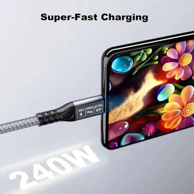 Alt view image 2 of 7 - Thunderbolt 3 Cable 3ft, 240W Charging, 20Gbps Data Transfer, 4K USB C 3.2 Gen2×2 Monitor Cable Male to Male for MacBook Pro, Dell, Arzopa, Galaxy (USB 3.2 90'Degree Elbow 1m)