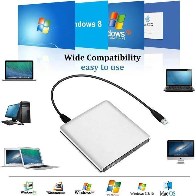 Alt view image 5 of 7 - Aluminum External CD Drive Type C USB 3.0 Portable CD DVD +/-RW Drive Slim DVD/CD ROM Rewriter Burner Writer Compatible with Laptop Desktop PC Windows Linux OS Apple Mac Silver