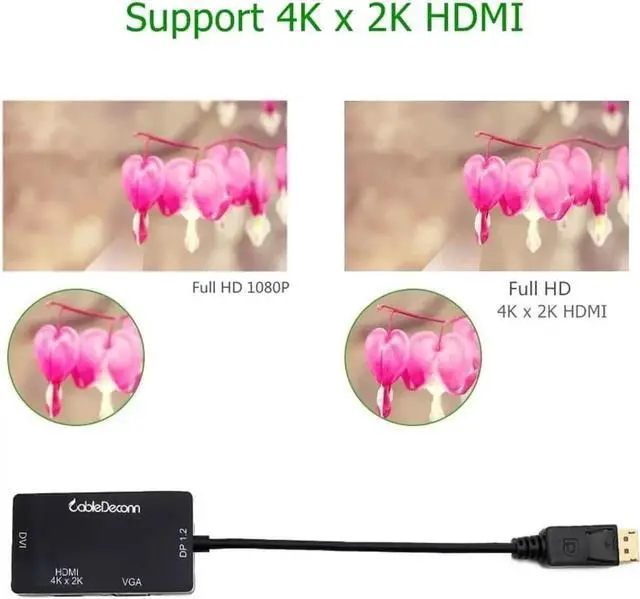 Alt view image 3 of 7 - DisplayPort 1.2 to HDMI 4K DVI VGA 3 in 1 Multi-Function Cable Adapter Converter