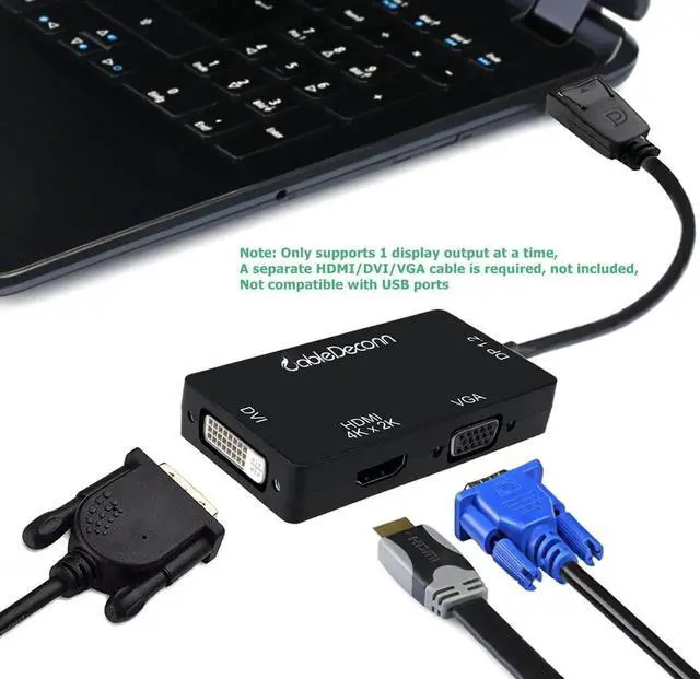 Alt view image 2 of 7 - DisplayPort 1.2 to HDMI 4K DVI VGA 3 in 1 Multi-Function Cable Adapter Converter