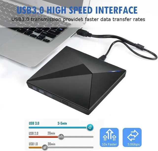 Alt view image 3 of 7 - External CD DVD Drive USB 3.0 Type-C Portable CD/DVD ROM Drive Burner Rewriter for Windows Linux Mac Laptop Desktop, MacBook Pro/Air, iMac( Polaris )