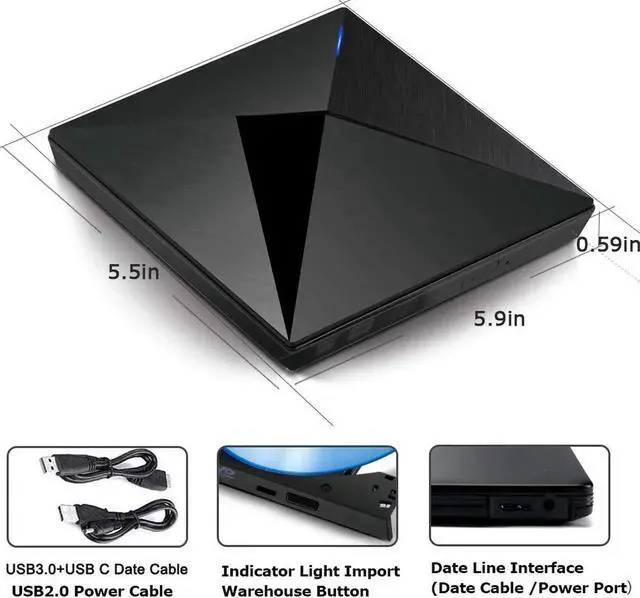 Alt view image 4 of 7 - External CD DVD Drive USB 3.0 Type-C Portable CD/DVD ROM Drive Burner Rewriter for Windows Linux Mac Laptop Desktop, MacBook Pro/Air, iMac( Polaris )