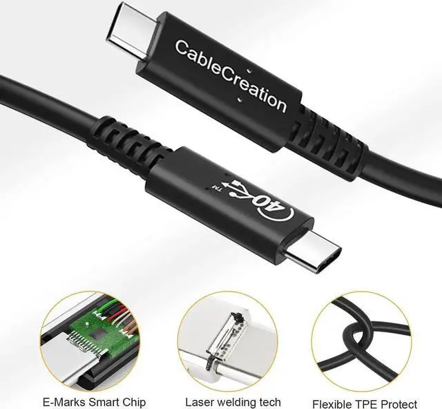 Alt view image 2 of 7 - USB 4 Cable for Thunderbolt 4/3, [USB-IF Certified] 2.6FT 40Gbps 100W USB C Cable, 8K 30Hz or Dual 4K 60Hz Video, Compatible with USB-C Docking Station, Hub, eGPU and More, 0.8M