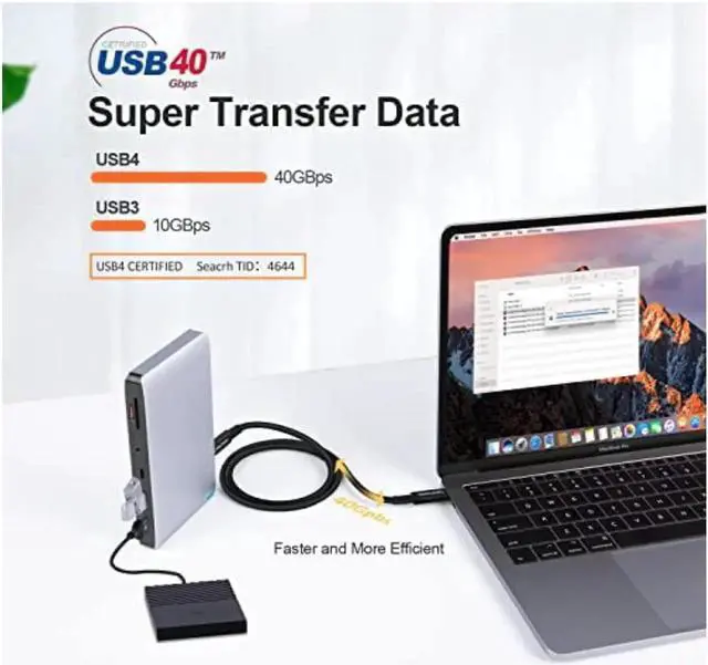 Alt view image 3 of 7 - USB 4 Cable for Thunderbolt 4/3, [USB-IF Certified] 2.6FT 40Gbps 100W USB C Cable, 8K 30Hz or Dual 4K 60Hz Video, Compatible with USB-C Docking Station, Hub, eGPU and More, 0.8M