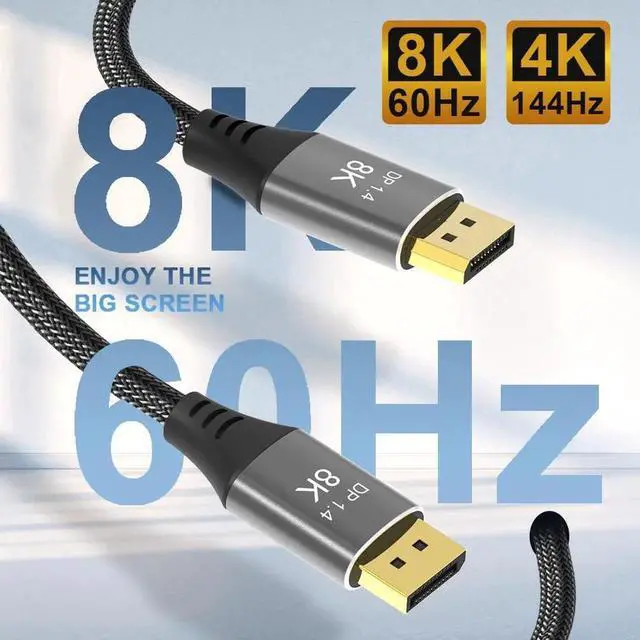 Alt view image 3 of 7 - 8K Displayport 1.4 Cable 3ft/2pcs, 8K@120Hz 4K@240Hz, 32.4Gbps DP to DP Cable, Braided Display Port Cord HDCP 2.2, DSC1.2, 3D, eARC, Connecting Computer, HDTVs, Monitors, Graphics, PC