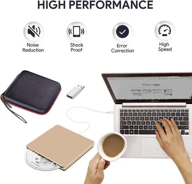 Alt view image 5 of 7 - External CD Drive with Case, Type C USB 3.0 Portable CD DVD +/-RW Drive Slim DVD/CD ROM Rewriter Burner Writer Compatible with Laptop Desktop PC Windows Linux OS Apple Mac(Gold)