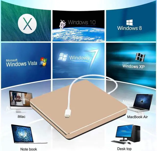 Alt view image 6 of 7 - External CD Drive with Case, Type C USB 3.0 Portable CD DVD +/-RW Drive Slim DVD/CD ROM Rewriter Burner Writer Compatible with Laptop Desktop PC Windows Linux OS Apple Mac(Gold)