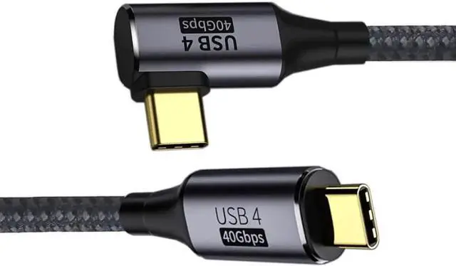Main image of 90 Degree Angled USB-C to USB-C USB4 Cable 40Gbps with 100W Charging UHD 8K 5K 4K@60Hz USB4.0 Compatible with Thunderbolt3/4 1.2M
