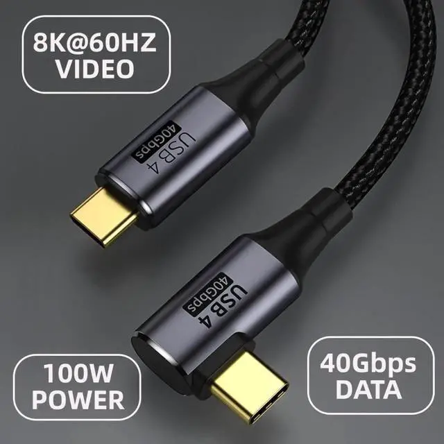Alt view image 5 of 7 - 90 Degree Angled USB-C to USB-C USB4 Cable 40Gbps with 100W Charging UHD 8K 5K 4K@60Hz USB4.0 Compatible with Thunderbolt3/4 1.2M