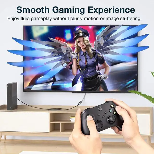 Alt view image 2 of 7 - 270 Degree HDMI Extension Cable, 4K HDMI Male to Female Nylon Braided Right Angle Extender Cable, Support 4K@60Hz, 3D, HDCP 2.2 & HDR for HDTV, PS5, PS4, Xbox One, Blu-ray Player, 1.65ft