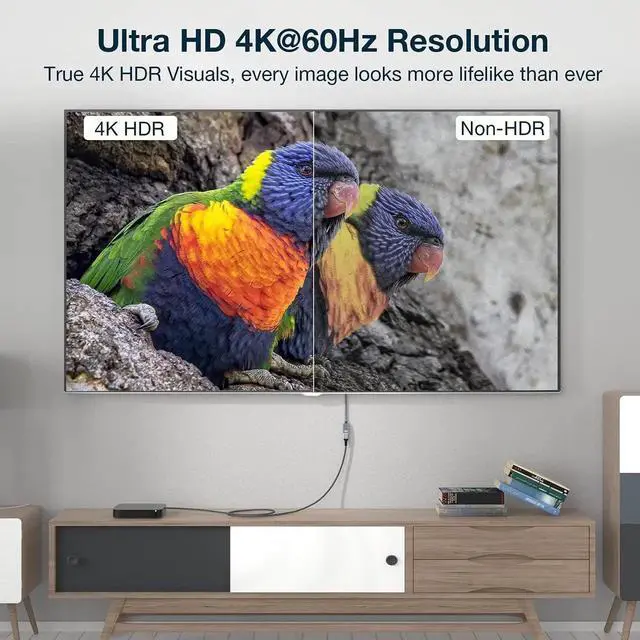 Alt view image 4 of 7 - 270 Degree HDMI Extension Cable, 4K HDMI Male to Female Nylon Braided Right Angle Extender Cable, Support 4K@60Hz, 3D, HDCP 2.2 & HDR for HDTV, PS5, PS4, Xbox One, Blu-ray Player, 1.65ft