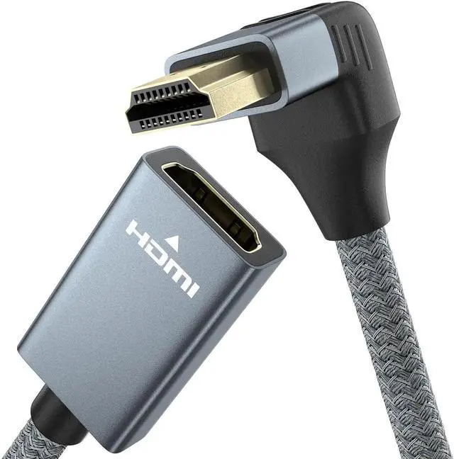 Main image of 270 Degree HDMI Extension Cable, 4K HDMI Male to Female Nylon Braided Right Angle Extender Cable, Support 4K@60Hz, 3D, HDCP 2.2 & HDR for HDTV, PS5, PS4, Xbox One, Blu-ray Player, 1.65ft