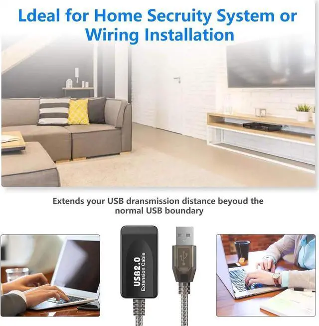 Alt view image 2 of 7 - USB 2.0 Extension Cable 50ft, Type A-Male to A-Female Active Repeater Extender Cord Compatible with Game Consoles, Printer, Camera