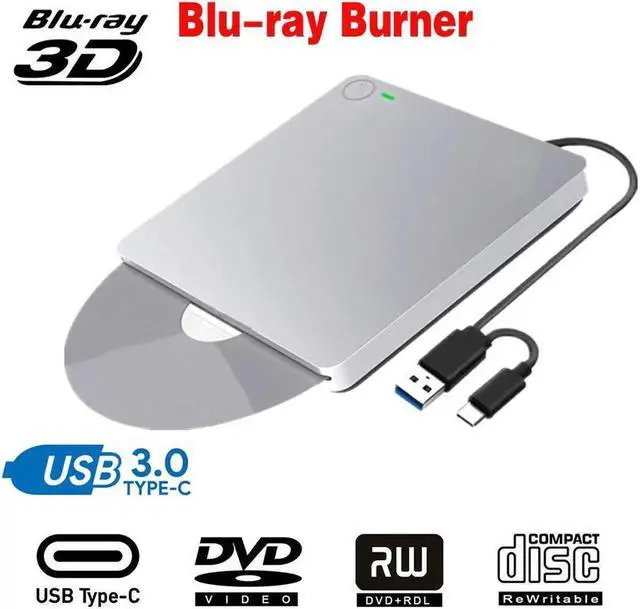 Main image of External Blu-Ray Burner Drive Type C USB 3.0 Portable CD DVD +/-RW Drive Slim DVD/CD ROM Rewriter Burner Writer with One Touch Pop up for Laptop Desktop PC Windows Linux OS Apple Mac