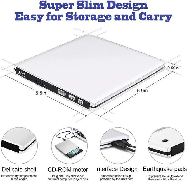 Alt view image 2 of 7 - Aluminum External DVD Blu-Ray Burner Drive, USB 3.0 Type-C CD DVD +/-RW Optical Drive USB C Burner Slim CD/DVD ROM Rewriter Writer Reader Portable for PC Laptop Desktop MacBook Mac Silver