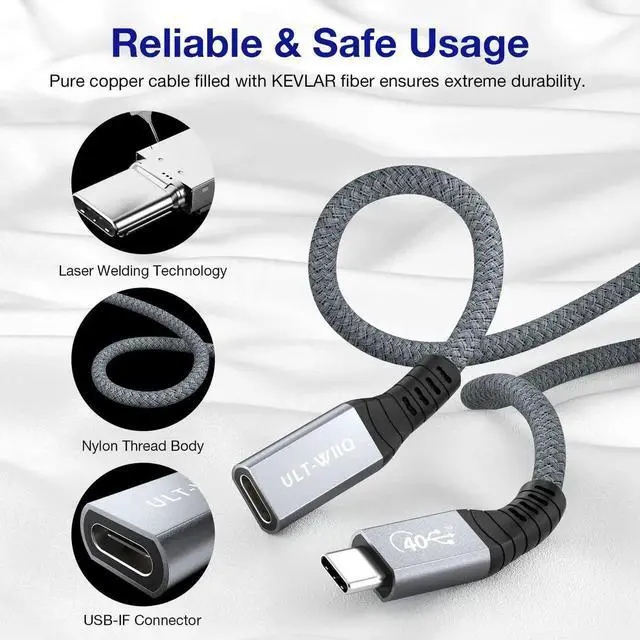 Alt view image 2 of 7 - USB4 Extension Cable 1Ft, Thunderbolt 3 & 4 Extension Cable, USB C 4.0 Support PD 100W 20V5A, 40Gbps Transfer, 8K@60Hz, 6K/4K@60Hz Video for Dell/HP/Anker Dock, MacBook, iMac, Dell XPS, Intel NUC