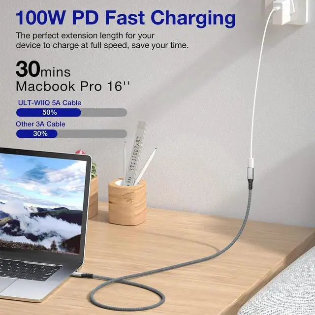 Alt view image 6 of 7 - USB4 Extension Cable 1Ft, Thunderbolt 3 & 4 Extension Cable, USB C 4.0 Support PD 100W 20V5A, 40Gbps Transfer, 8K@60Hz, 6K/4K@60Hz Video for Dell/HP/Anker Dock, MacBook, iMac, Dell XPS, Intel NUC
